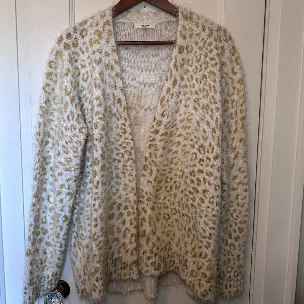 Anthropologie Peyton Primrose Cream & Tan Cheetah Print Open Front Cardigan